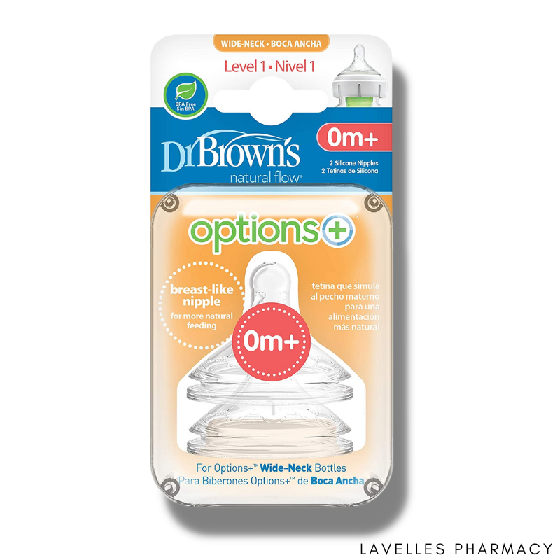 Dr Brown’s Options+ Level 1 Silicone Teats 0 Months + 2 Pack