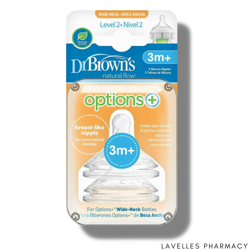 Dr Brown’s Options+ Level 2 Silicone Teats 3 Months+ 2 Pack