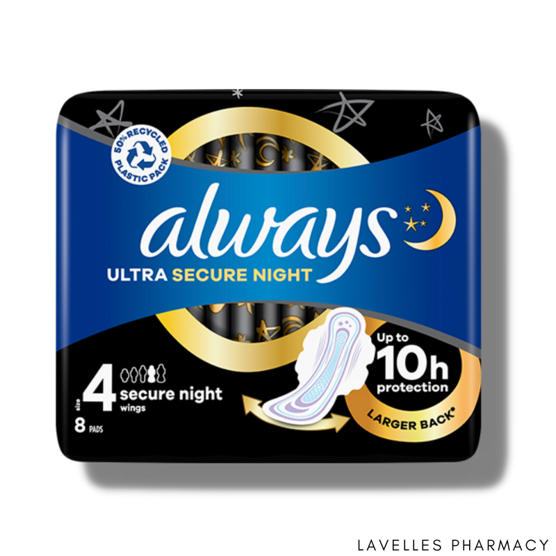 Always Ultra Secure Night (Size 4) Sanitary Pads With Wings 8 Pack