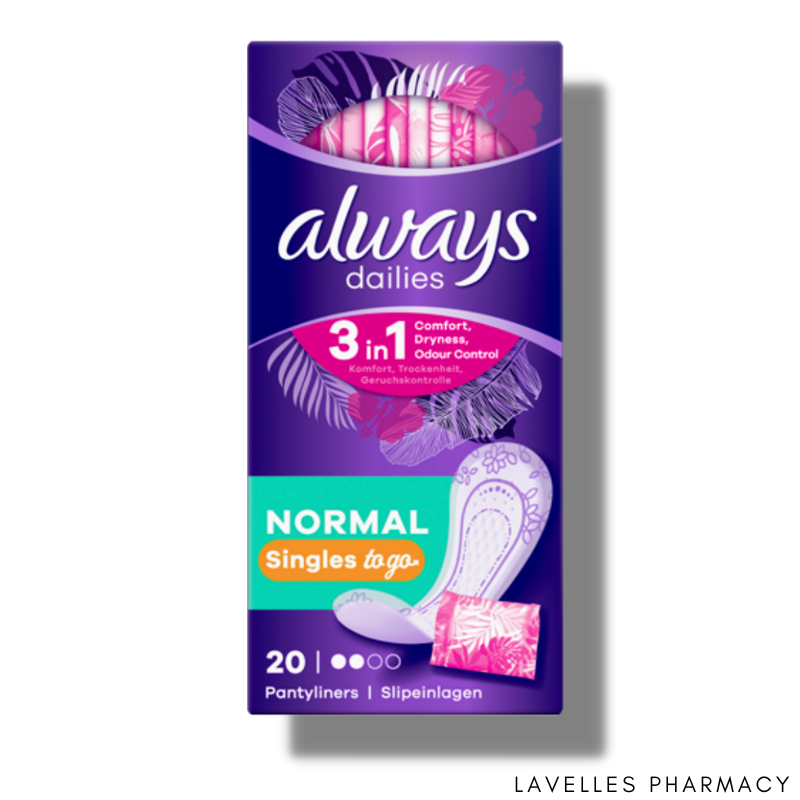 Always Dailies Singles Normal To Go Normal Pantyliners 20 Pack