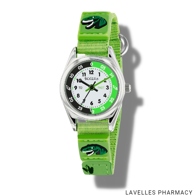 Tikkers Children’s Dinosaur Plastic Strap Watch, Green/White