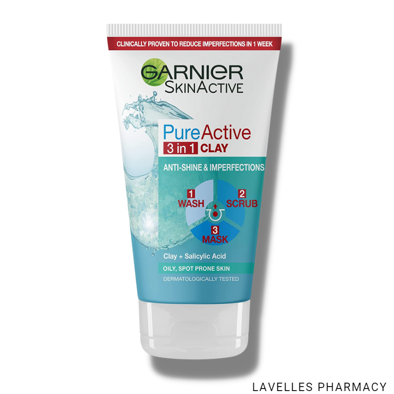 Garnier Pure Active 3in1 Clay Mask,Wash & Scrub 150ml