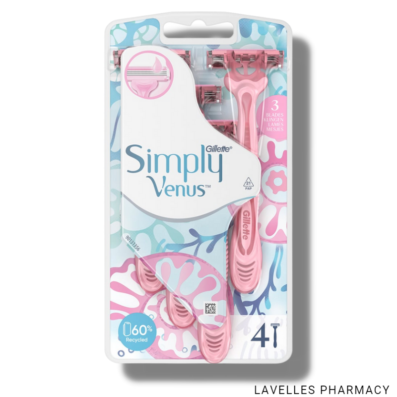 Gillette Venus Simply 3 Blade Disposable  Razors 4 Pack